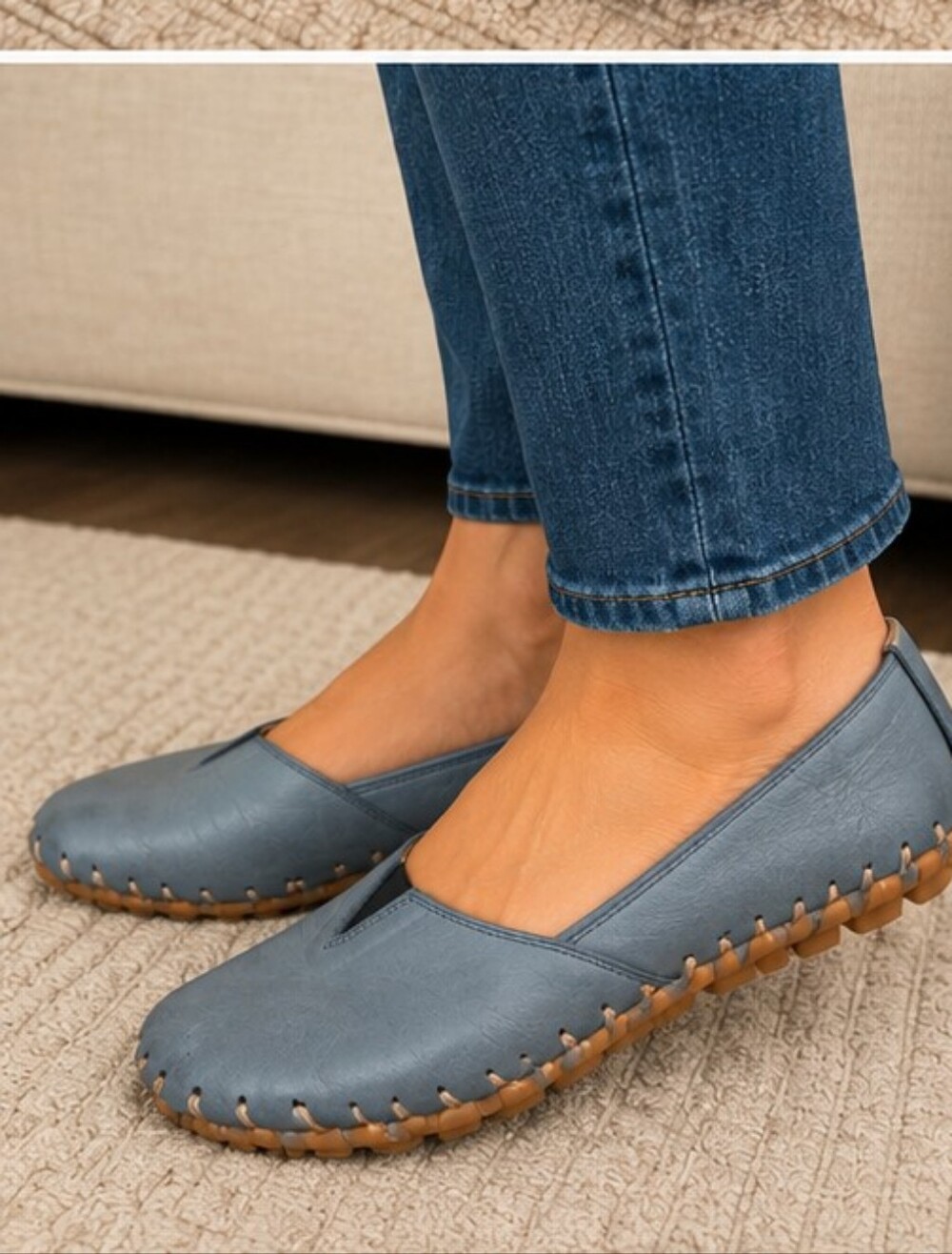 Spring Step Women's Blue Leather Slip-On Comfort Flats Size 7